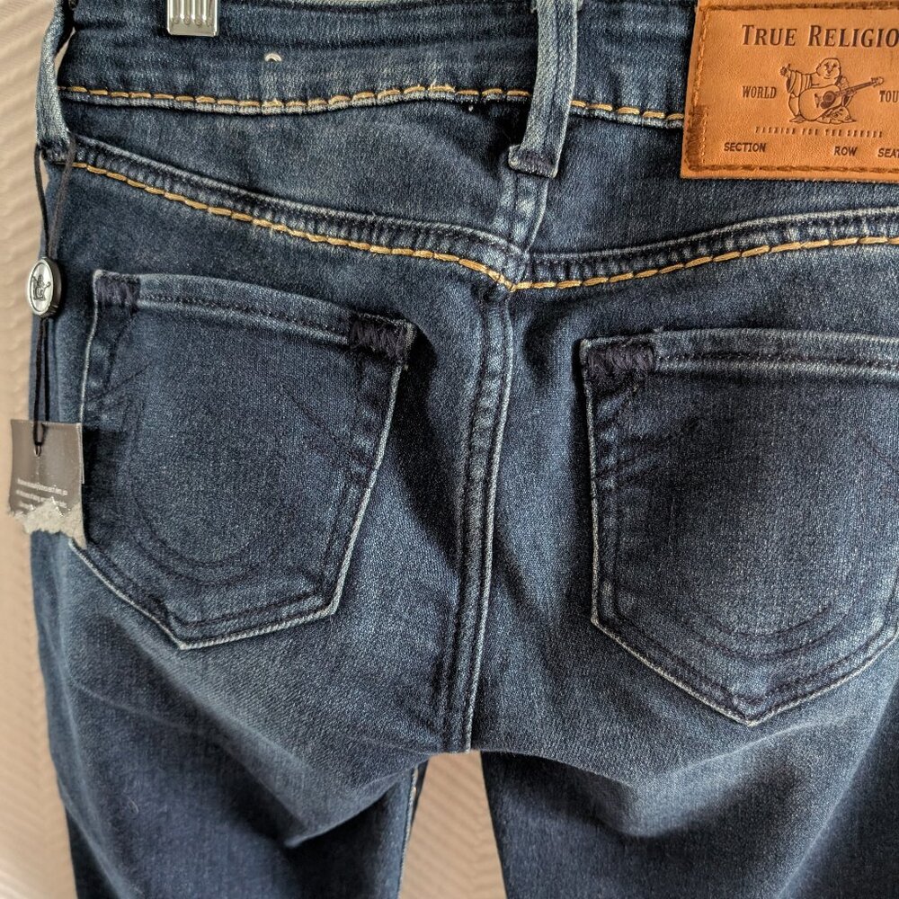 True Religion Halle Mid Rise Super Skinny Jeans Dark Blue Wash Size 24 Y2K Denim - Picture 8 of 12